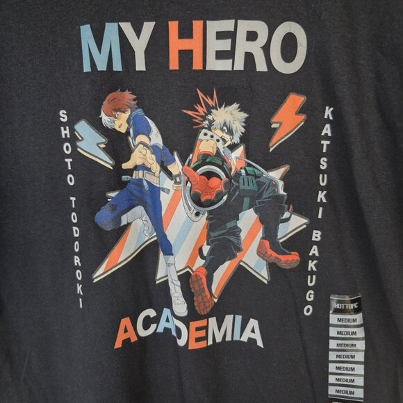 My Hero Academia Graphic T-Shirt Medium Black 100% Cotton Shoto Todoroki Katsuki - Picture 2 of 4